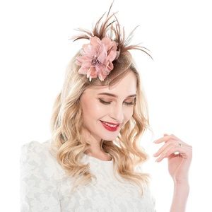 Pinkish Brown Fascinator Flower Mesh Feathers Hair Clip